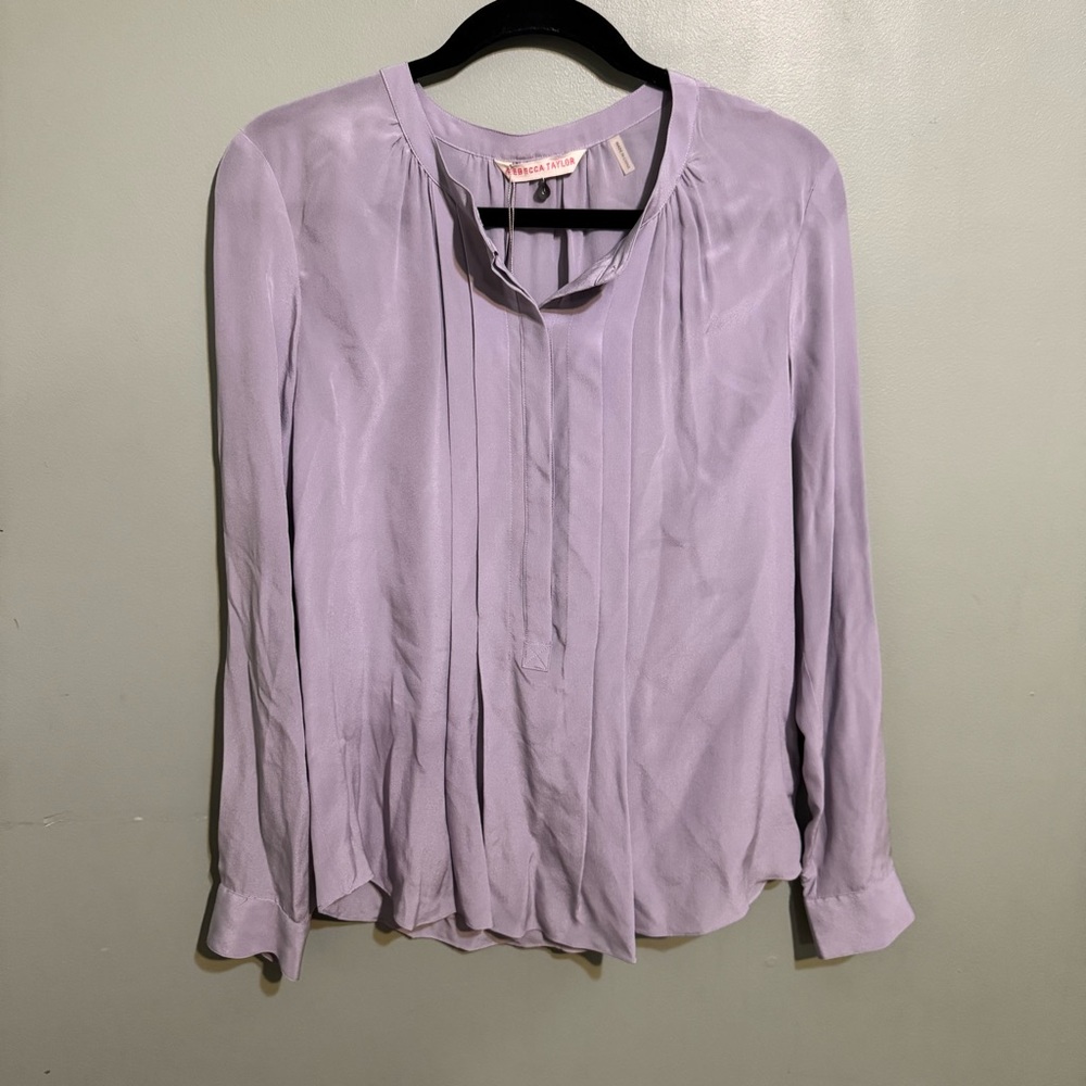 Rebecca Taylor Women’s Long Sleeve Henley Silk Lavender Pleated MRSP $250 Luxury